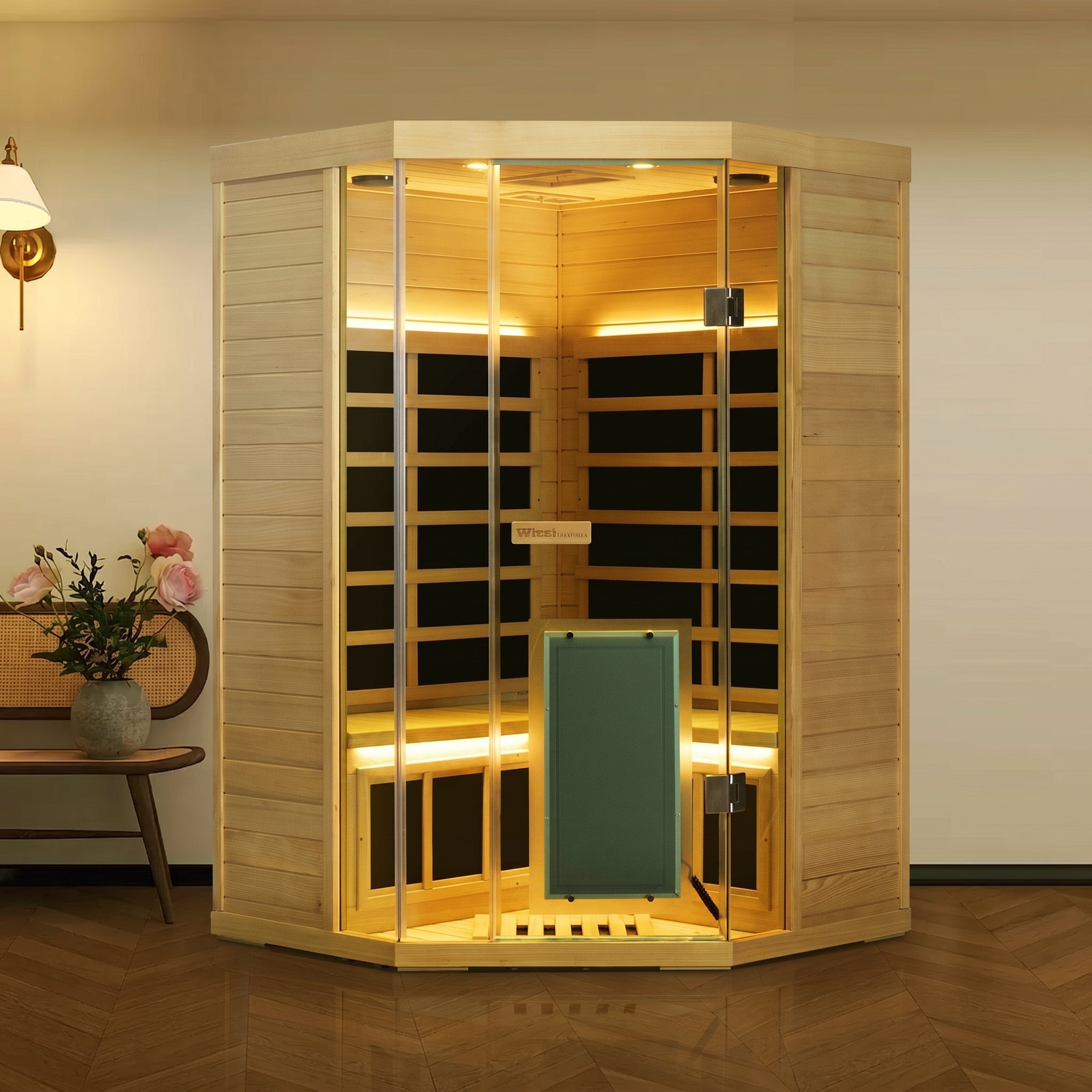 Corner Hemlock Full-Glass Sauna