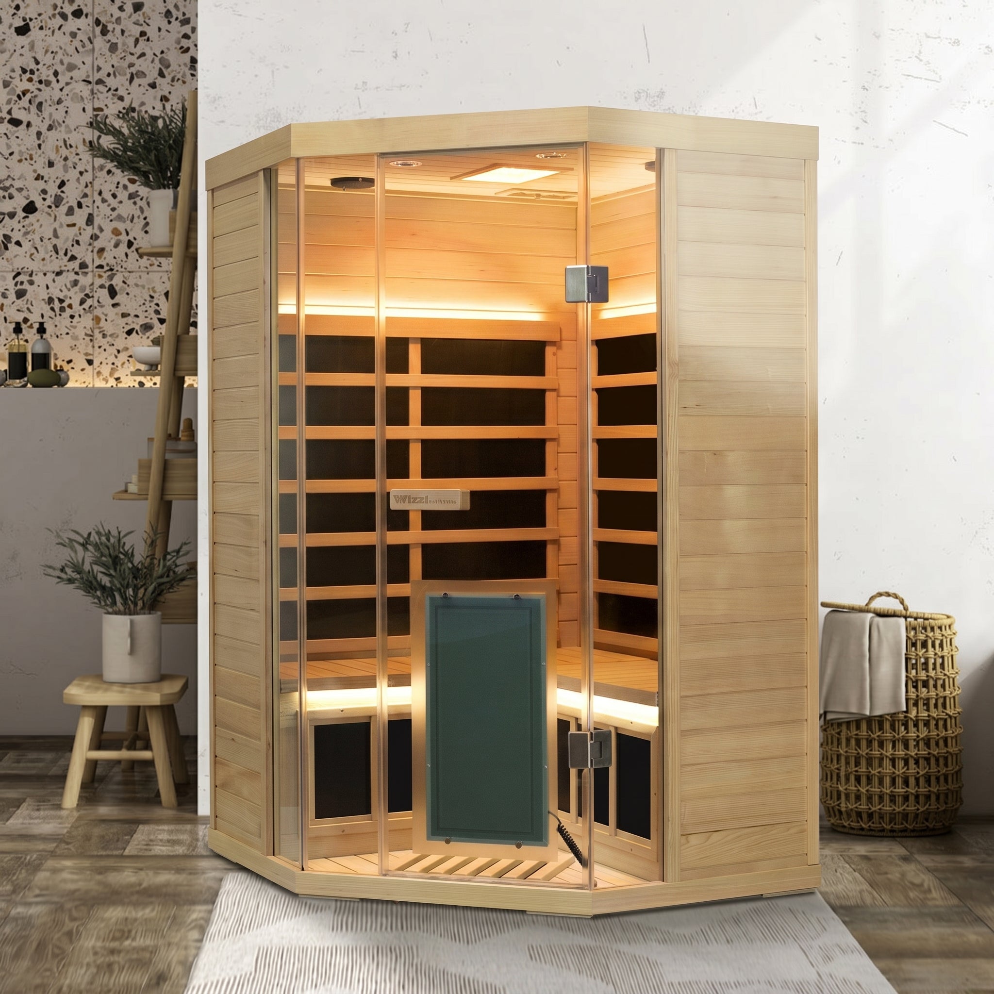 Corner Hemlock Full-Glass Sauna