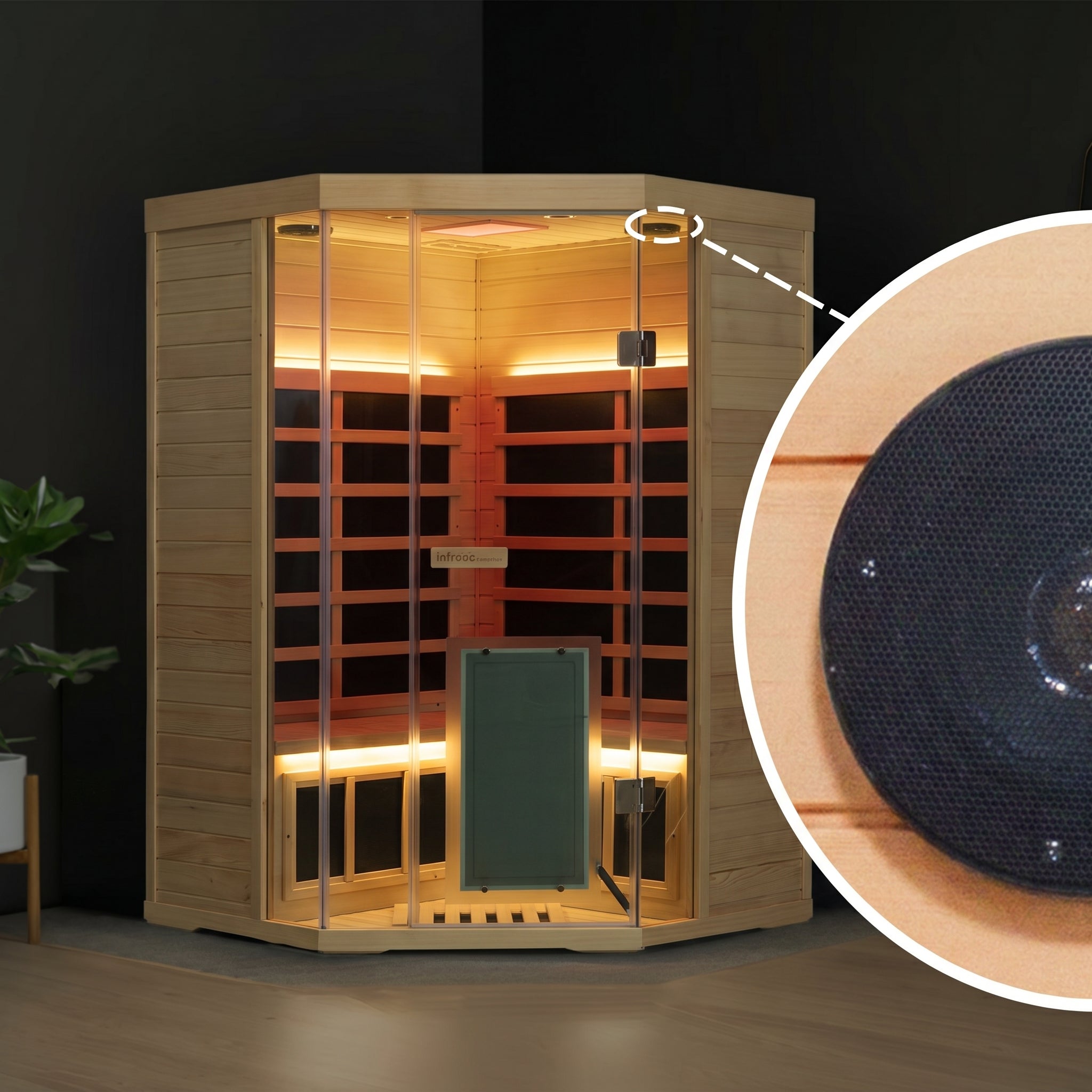 Corner Hemlock Full-Glass Sauna